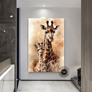 Anne Ve Yavru Zürafa Kanvas Duvar Sanatı – Sevimli Hayvan Sanatı; Zürafa Kanvas Baskısı; Abstract Ha 100x150 cm