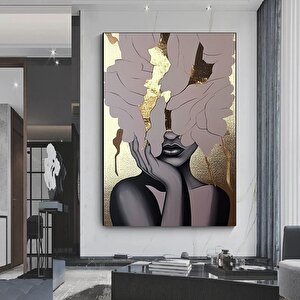Altın Kadın Kanvas Tablosu, Soyut Kadın Kanvas Baskısı, Moda Duvar Dekoru, Kadın Duvar Tablosu 80x120 cm