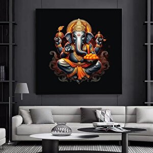 Harika Ganesha Duvar Sanatı – Soyut Sanat, Renkli İlham Veren Ganesha Kanvas Tablosu 80x80 cm