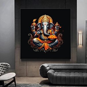 Harika Ganesha Duvar Sanatı – Soyut Sanat, Renkli İlham Veren Ganesha Kanvas Tablosu 80x80 cm