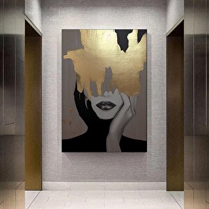 Altın Kadın Kanvas Tablosu; Moda Duvar Dekoru 60x90 cm