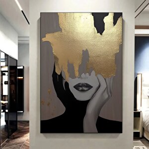 Altın Kadın Kanvas Tablosu; Moda Duvar Dekoru 60x90 cm