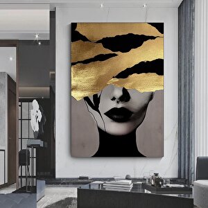 Altın Kadın Kanvas Tablosu; Soyut Kadın Baskısı; Moda Duvar Dekoru 50x70 cm