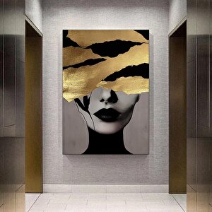 Altın Kadın Kanvas Tablosu; Soyut Kadın Baskısı; Moda Duvar Dekoru 50x70 cm