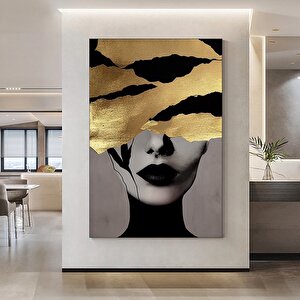 Altın Kadın Kanvas Tablosu; Soyut Kadın Baskısı; Moda Duvar Dekoru