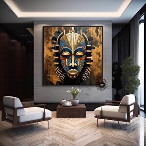 El Yapımı Afrika Maskesi Kanvas | Ruhani Tribal Sanat 100x100 cm