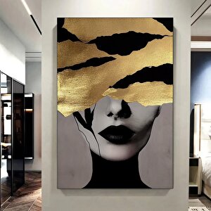 Altın Kadın Kanvas Tablosu; Soyut Kadın Baskısı; Moda Duvar Dekoru