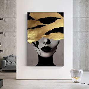 Altın Kadın Kanvas Tablosu; Soyut Kadın Baskısı; Moda Duvar Dekoru