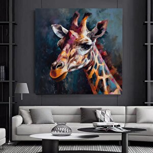 Renkli Sevimli Zürafa Duvar Sanatı; Zürafa Duvar Dekoru; Renkli Hayvan Kanvas Tablosu 60x60 cm