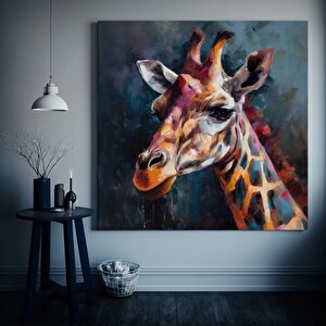 Renkli Sevimli Zürafa Duvar Sanatı; Zürafa Duvar Dekoru; Renkli Hayvan Kanvas Tablosu 60x60 cm