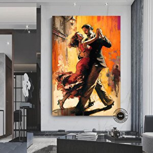 Sokakta Dans Eden Genç Aşıklar Kanvası, Romantik Aşk Dansı Tablosu 80x160 cm