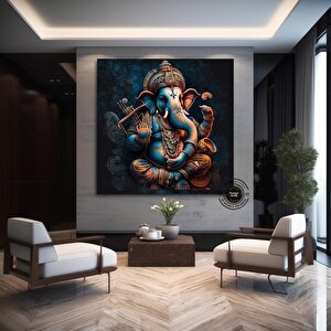 Harika Ganesha Duvar Sanatı – Soyut Duvar Sanatı, Renkli İlham Veren Ganesha Kanvas Tablosu 120x120 cm