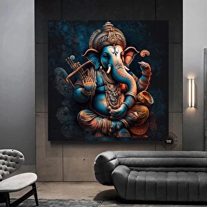 Harika Ganesha Duvar Sanatı – Soyut Duvar Sanatı, Renkli İlham Veren Ganesha Kanvas Tablosu 120x120 cm