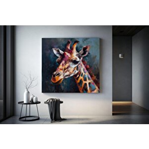 Renkli Sevimli Zürafa Duvar Sanatı; Zürafa Duvar Dekoru; Renkli Hayvan Kanvas Tablosu 50x50 cm