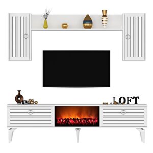 Arrona Tv Üni̇tesi̇ Şömi̇neli̇ beyaz Beyaz