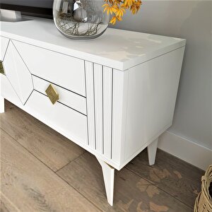 Cenneyra 180 Cm 3 Kapaklı Tv Sehpası (alt Modül) beyaz-altın