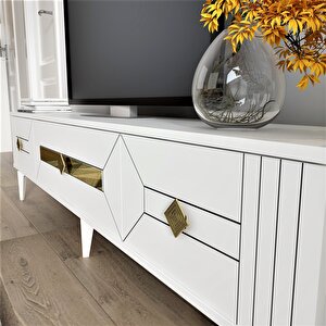 Cenneyra 180 Cm 3 Kapaklı Tv Sehpası (alt Modül) beyaz-altın