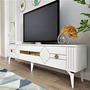 Cenneyra 180 Cm 3 Kapaklı Tv Sehpası (alt Modül) beyaz-altın