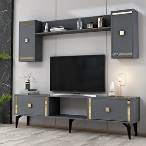 Dorruk Tv Ünitesi Ve Konsol 2'li Salon Takımı ANTRASİT-ALTIN