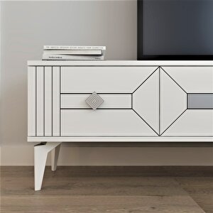 Cenneyra 180 Cm 3 Kapaklı Tv Sehpası (alt Modül) beyaz-gümüş Beyaz-Gümüş