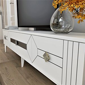 Cenneyra 180 Cm 3 Kapaklı Tv Sehpası (alt Modül) beyaz-gümüş