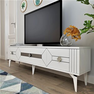 Cenneyra 180 Cm 3 Kapaklı Tv Sehpası (alt Modül) beyaz-gümüş