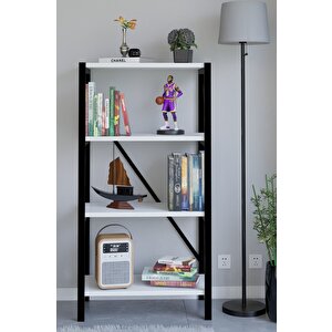 4 Raflı Kitaplık Dekoratif Kitaplık Metal Kitaplık Ofis Kitaplığı Aksesuar Rafı