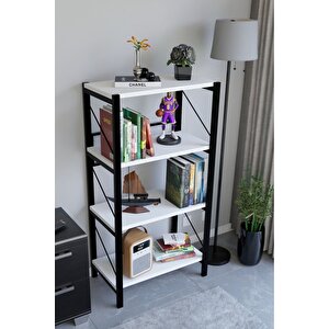 4 Raflı Kitaplık Dekoratif Kitaplık Metal Kitaplık Ofis Kitaplığı Aksesuar Rafı