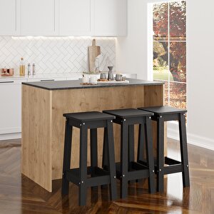 Monet G4041 3 Adet Siyah Bar Tabureli Mutfak Adası Sepet Gövde Lotus Üst Şaraplıklı Çok Amaçlı Masa