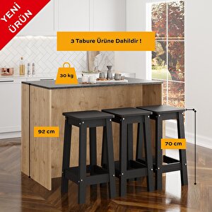 Monet G4041 3 Adet Siyah Bar Tabureli Mutfak Adası Sepet Gövde Lotus Üst Şaraplıklı Çok Amaçlı Masa
