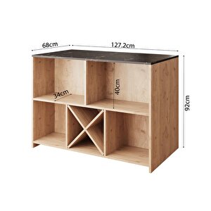 Monet G4041 3 Adet Siyah Bar Tabureli Mutfak Adası Sepet Gövde Lotus Üst Şaraplıklı Çok Amaçlı Masa