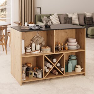 Monet G4041 3 Adet Siyah Bar Tabureli Mutfak Adası Sepet Gövde Lotus Üst Şaraplıklı Çok Amaçlı Masa