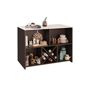 Monet G4033 3 Adet Antrasit Tabure Mutfak Adası Antrasit Gövde Carrara Mermer Desen Üst Şaraplıklı