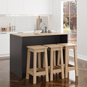 Monet G4022 3 Adet Bar Tabureli Mutfak Adası Antrasit Gövde Sepet Üst Şaraplıklı Çok Amaçlı Dolap