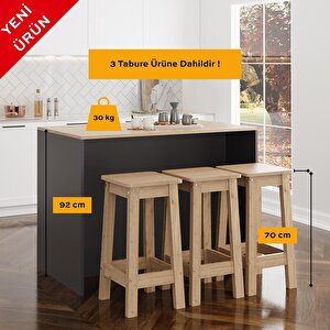 Monet G4022 3 Adet Bar Tabureli Mutfak Adası Antrasit Gövde Sepet Üst Şaraplıklı Çok Amaçlı Dolap