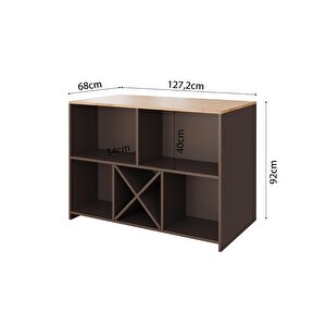 Monet G4022 3 Adet Bar Tabureli Mutfak Adası Antrasit Gövde Sepet Üst Şaraplıklı Çok Amaçlı Dolap