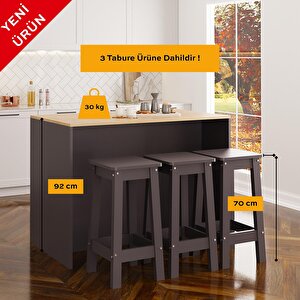 Monet G4023 3 Adet Antrasit Tabure Mutfak Adası Antrasit Gövde Sepet Üst Şaraplıklı Çok Amaçlı Dolap