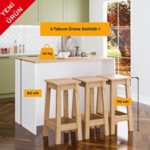 Monet G4012 3 Adet Sepet Bar Tabureli Mutfak Adası Beyaz Gövde Sepet Üst Şaraplıklı Çok Amaçlı Dolap