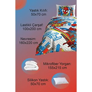 Lisanslı Disney Spiderman Hero Pamuk Complete Tek Kişilik Uyku Seti + Yorgan + Yastık