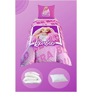 Barbi Lisanslı Tek Kişilik Kapitoneli Uyku Seti + yorgan + yastık