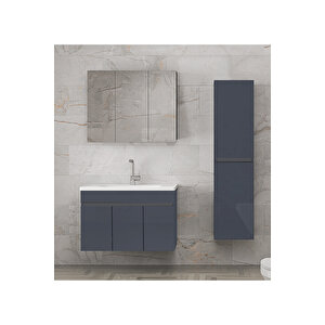 Viola3-siyah (100+35) 135 Cm Mdf-aynalı Seramik Lavabolu Banyo Dolabı Takımı