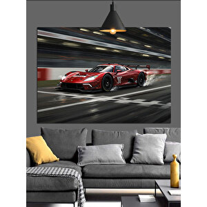 Pistte Hızlı Kırmızı Araba Dekoratif Kanvas - Mdf Ahşap Tablo