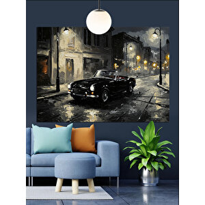 Yağmurlu Sokakta Klasik Araba Dekoratif Kanvas - Mdf Ahşap Tablo 35x50 cm