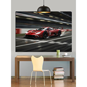 Pistte Hızlı Kırmızı Araba Dekoratif Kanvas - Mdf Ahşap Tablo 50x70 cm
