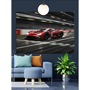 Pistte Hızlı Kırmızı Araba Dekoratif Kanvas - Mdf Ahşap Tablo 50x70 cm