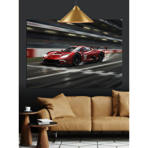 Pistte Hızlı Kırmızı Araba Dekoratif Kanvas - Mdf Ahşap Tablo 50x70 cm