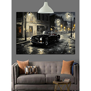 Yağmurlu Sokakta Klasik Araba Dekoratif Kanvas - Mdf Ahşap Tablo