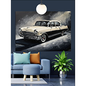 Siyah Beyaz Klasik Araba Dekoratif Kanvas - Mdf Ahşap Tablo