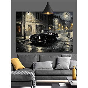 Yağmurlu Sokakta Klasik Araba Dekoratif Kanvas - Mdf Ahşap Tablo
