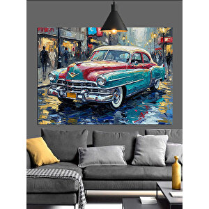 Kırmızı Klasik Araba Dekoratif Kanvas - Mdf Ahşap Tablo 35x50 cm